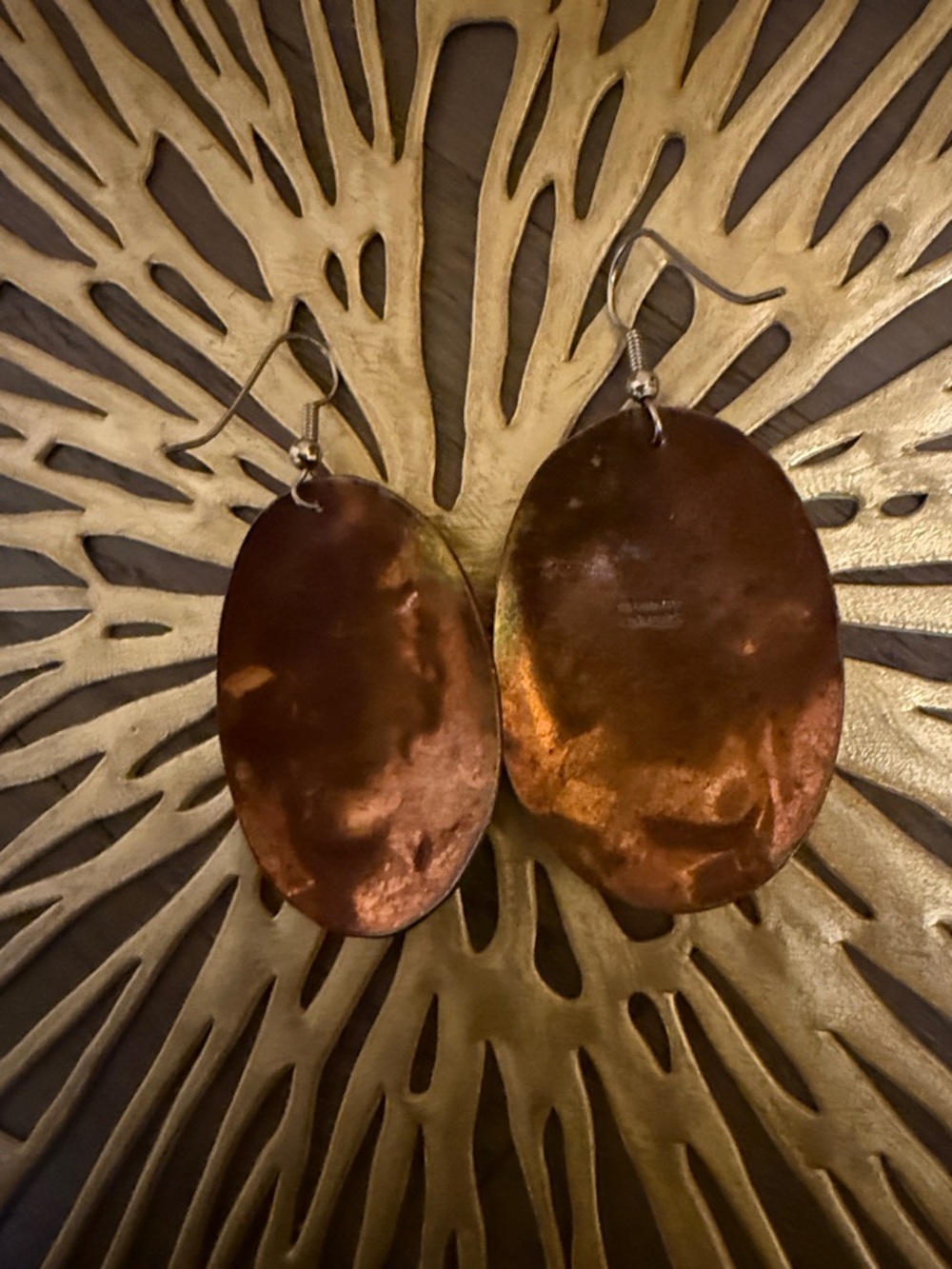 Handcrafted Mexican Copper and Brass Earrings with Abalone Inlay - Picture 6 of 9